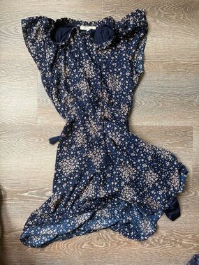 Women's Navy Floral Tie-Waist Dress